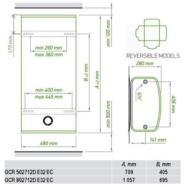 Tesy Водонагреватель электрический Bellislimo Lite Dry GCR 502712D E32 EC, 50 л, 1.2 кВт, сухой тэн, плоский, универсальный монтаж, cенсор. упр-ние, Болгария, B