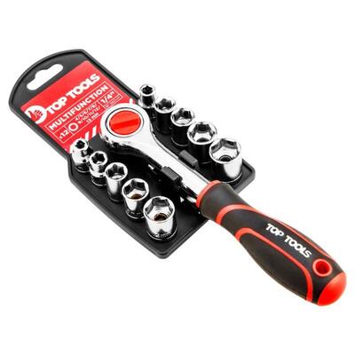 Набор торцевых головок Top Tools, 1/4", 12шт, с трещоткой