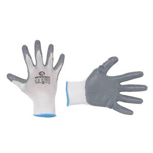 Рукавичка біла в'язана синтетична, покрита сірим нітрилом на долоні 10" INTERTOOL SP-0112