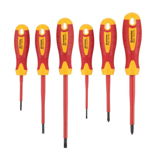 Набір ізольованих викруток 6 од VDE (SL0.4 * 2.5 * 75мм, SL0.8 * 4.0 * 100мм, SL1.0 * 5.5 * 125мм, PH0 * 60мм, PH1 * 80мм, PH2 * 100мм), STORM INTERTOOL VT-3606