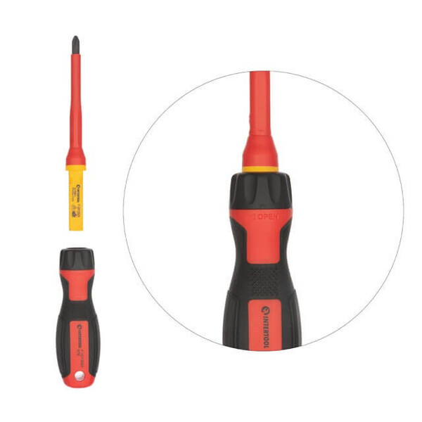 Набір ізольованих викруток з викруткою індикатором 14 од VDE (SL0.5 * 3.0 * 100мм, SL0.8 * 4.0 * 100мм, SL1.0 * 5.5 * 100мм, SL1.2 * 6.5 * 100мм, PH1 * 80мм, PH2 * 100мм, PZ1 * 80мм, PZ2 * 100мм, T10 * 100мм, T15 * 100мм, T20 * 100мм), STORM INTERTOOL VT-