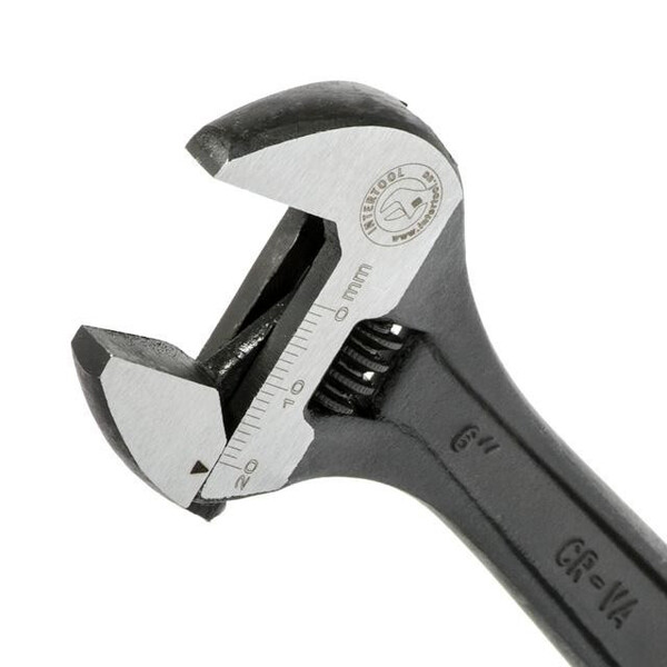 Ключ розвідний 150мм, Cr-V, чорний, фосфатований, з полірованою головкою INTERTOOL XT-0056