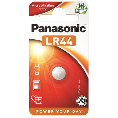 Panasonic Батарейка щелочная LR44(A76, AG13, G13A, PX76, GP76A, RW82) блистер, 1 шт.