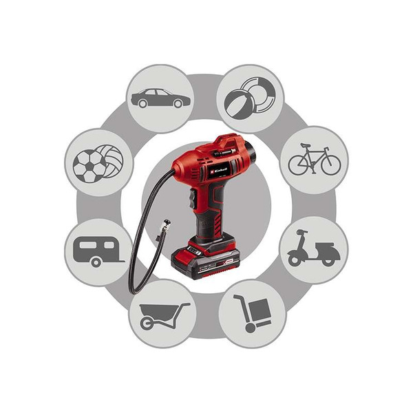 Компрессор ручной акум Einhell CE-CC 18 Li-Solo, 18В, PXC, 12-10 и 8 л/мин, 11 бар, 0.6 м, 0.76 кг (без АКБ и ЗУ)