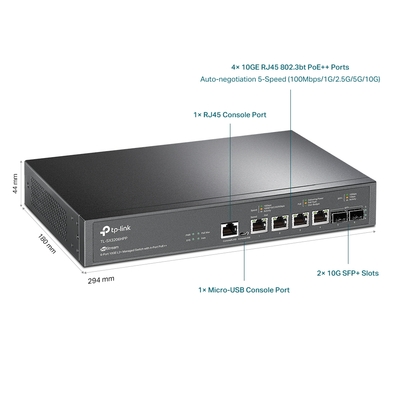 TP-Link Коммутатор L-SX3206HPP 2xSFP+ (10GE) 4x10GE LAN console+microUSB L2 JetStream 19" 1U