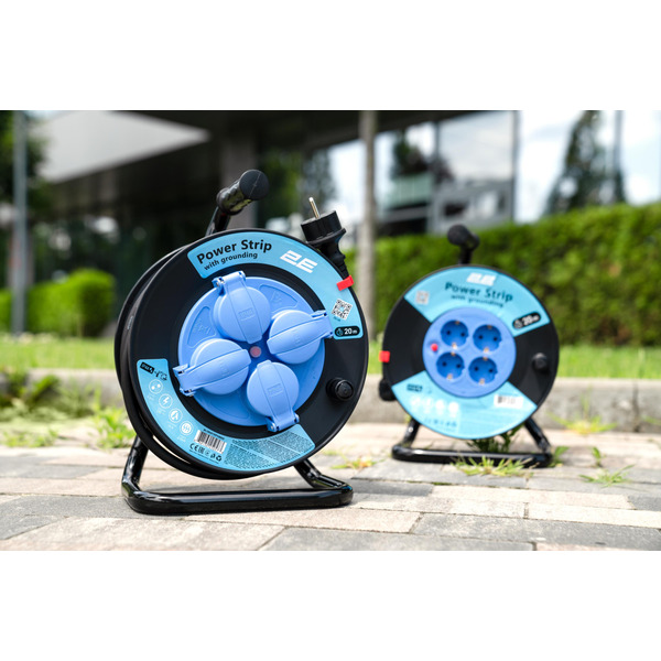 Мережевий подовжувач на котушці 2E 4XSchuko, ІР44, 3G*1.5мм, 20м, black (2E-CR4315IP44M20)