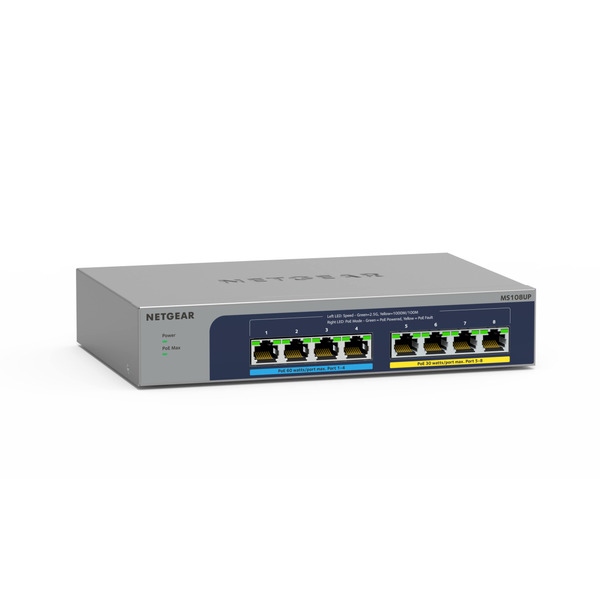 Комутатор NETGEAR MS108UP, 4x2,5GE PoE+, 4x2,5GE PoE++(60Вт/порт), 230Вт, некерований (MS108UP-100EUS)