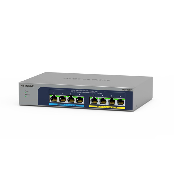 Комутатор NETGEAR MS108UP, 4x2,5GE PoE+, 4x2,5GE PoE++(60Вт/порт), 230Вт, некерований (MS108UP-100EUS)