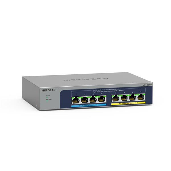 Комутатор NETGEAR MS108UP, 4x2,5GE PoE+, 4x2,5GE PoE++(60Вт/порт), 230Вт, некерований (MS108UP-100EUS)