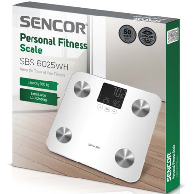 Sencor Весы напольные SBS6025WH, 180 кг, 3хААА, стекло, белый