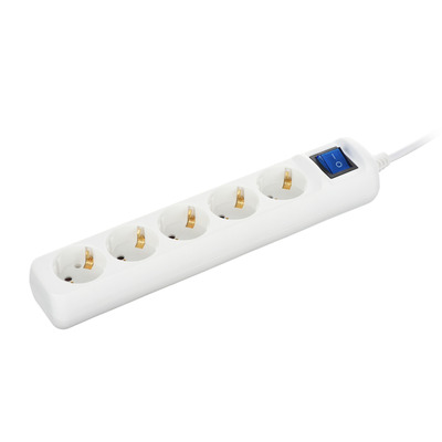 Мережевий подовжувач 2Е 5XSchuko з вимикачем, 3G*1.5мм2, 3м, white