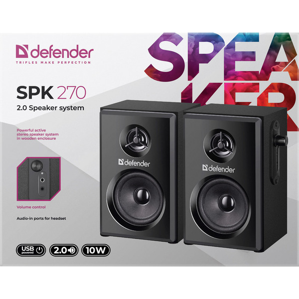 Комп'ютерні колонки 2.0 Defender SPK-270 10Вт, чорна, пластик, USB