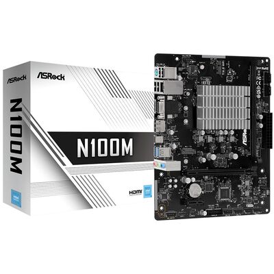 Материнська плата  ASRock N100M (Quad-Core N100 3.4GHz, 1xDDR4 DIMM, VGA/HDMI/DP, 1*PCIe, 2xSATAIII, M.2, GLan, mATX)