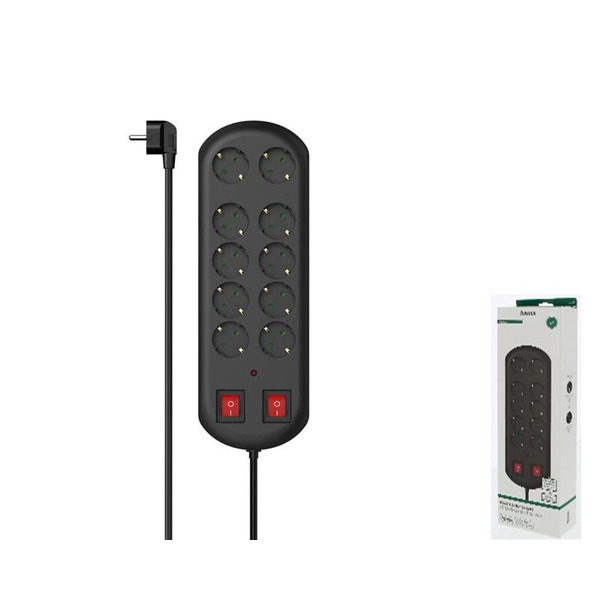 Подовжувач-фільтр мережевий Hama 10хТип F,  3х1.5мм2, 16А, 2м, черный