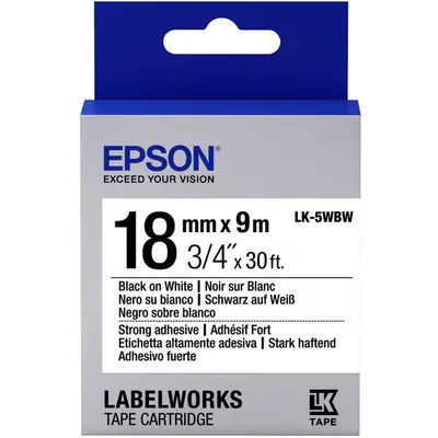 Картридж зі стрічкою Epson LabelWorks LK5WBW Strong Adhesive 18 мм 9 м Black/White (C53S655012)