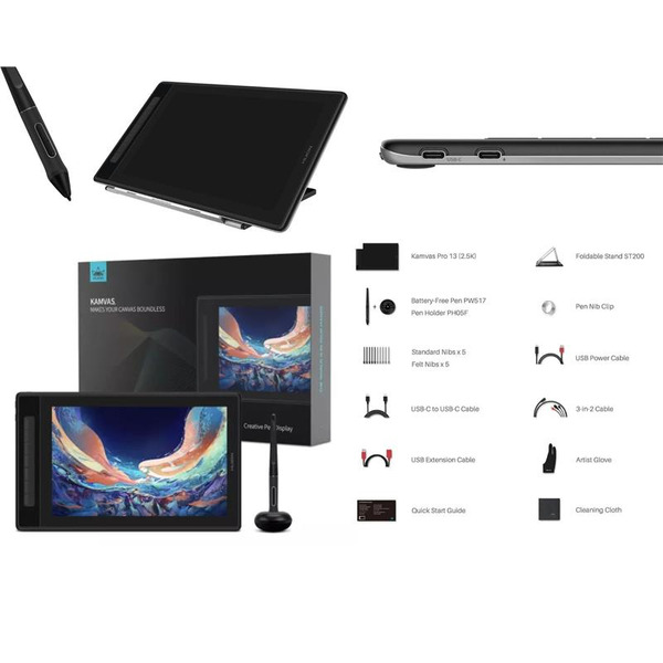 Графічний монітор Huion 13,3" Kamvas Pro 13,2.5K USB-C,чорний