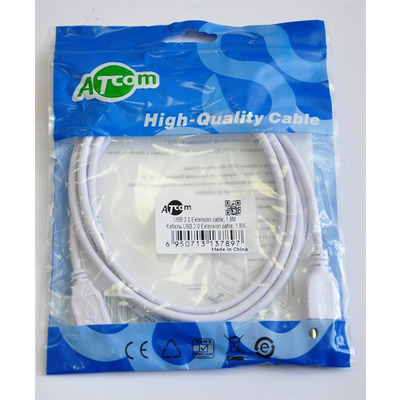 Кабель Atcom USB - USB V 2.0 (F/M), подовжувач, 1.8 м, ferrite core, білий (3789)