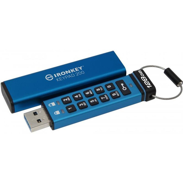 Флеш-накопичувач USB3.2 128GB Kingston IronKey Keypad 200 Type-A Blue (IKKP200/128GB)