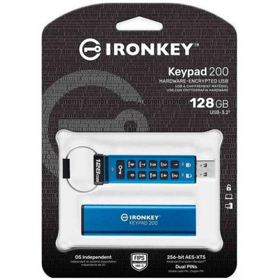 Флеш-накопитель USB3.2 128GB Kingston IronKey Keypad 200 Type-A Blue (IKKP200/128GB)
