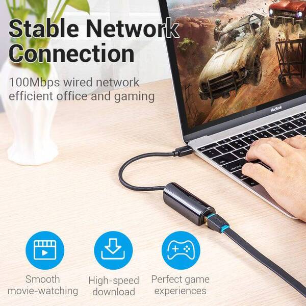 Перехідник USB3.1 Type-C --> Ethernet RJ45 100 Mb Vention