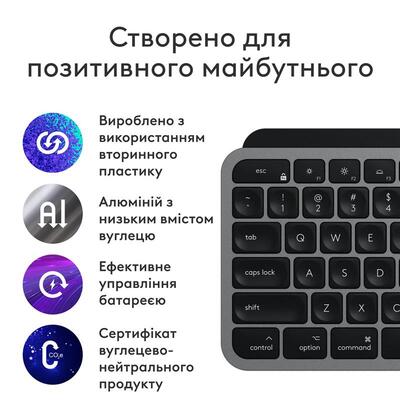 Комплект (клавиатура, мышь) беспроводной Logitech MX Keys S Combo for Mac Space Grey (920-012845)