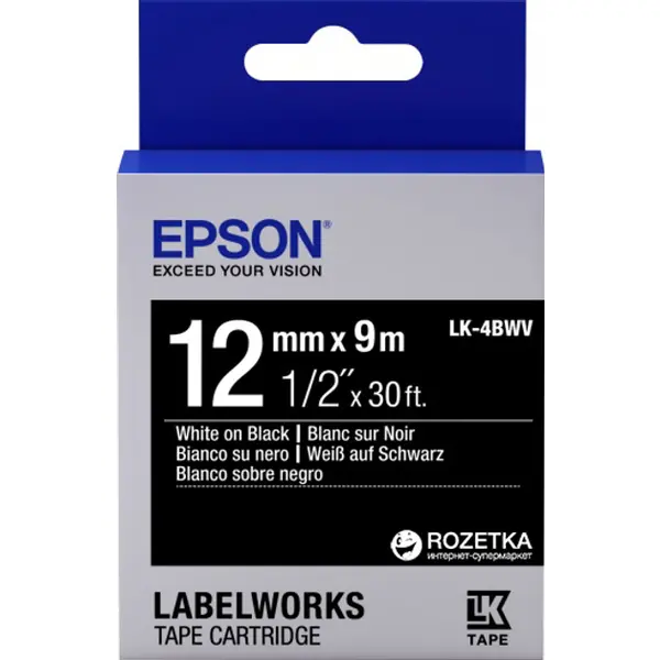 Картридж зі стрічкою Epson LabelWorks LK4BWV 12 мм 9 м Black/White (C53S654009)