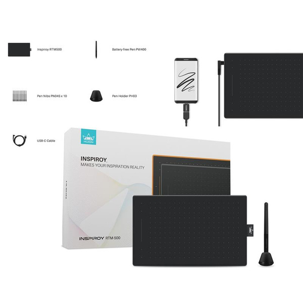 Графічний планшет Huion 8.7"x5.4" RTM-500, USB-C, чорний