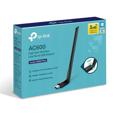 Беспроводной адаптер TP-Link Archer T600U Plus (AC600, 5dBi внешняя антенна)
