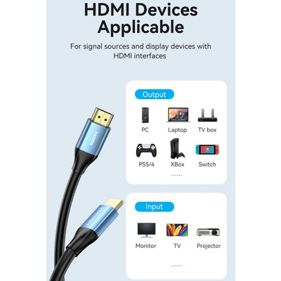 Кабель HDMI M - M,10.0 м, V2.0, 4K 60Гц, Aluminum Alloy Blue Vention