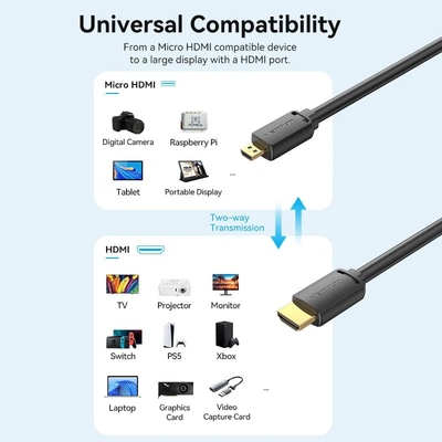 Кабель HDMI M - Micro M, 3.0 м, V2.0 4K 60Гц 18Gbps HDR Dolby Vention