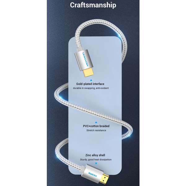 Кабель HDMI M - M,15.0 м, V2.0, 4K обплетення, Silver Metal Type Vention
