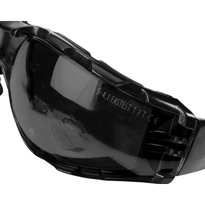 Окуляри захисні Neo Tools протиосколкові, клас захисту FT, гумові дужки, полікарбонат, темно сіий