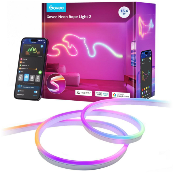 Стрічка світлодіодна розумна Govee H61D3 Neon Rope Light 2, 5м, RGBIC, WI-FI/Bluetooth, Білий (H61D5301)