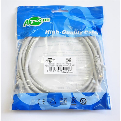Патч-корд литой, UTP, RJ45, Cat.5e, 3m, серый