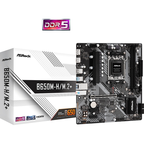 Материнська плата ASRock B650M-H/M.2+ (AM5/B650, 2*DDR5, PCIex16, DP/HDMI, 4xSATAІІІ, 2xM.2, GLan, 7.1ch, mATX)