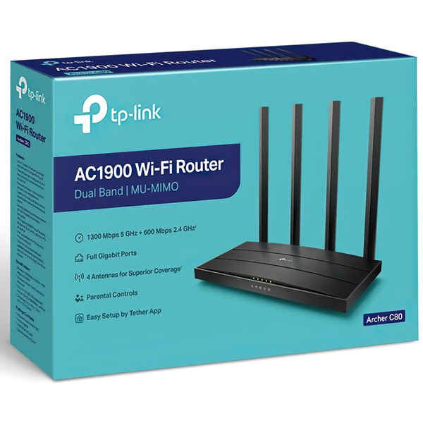 Маршрутизатор TP-LINK ARCHER C80 AC1900, 4xGE LAN, 1xGE WAN,  MESH