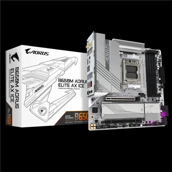 Материнська плата GIGABYTE B650M A ELITE AX ICE sAM5 B650 4xDDR5 M.2 HDMI DP Wi-Fi mATX