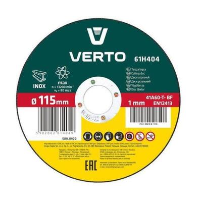 Диск відрізний Verto по металу 115х1.0х22.2 мм (61H404)