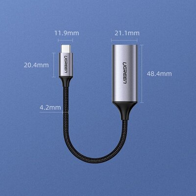 Перехідник USB 2.0 Type C --> HDMI V2.0 4K@60Hz 10 См CM297 UGREEN Сірий