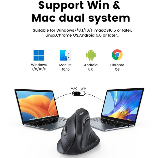 Мишка UGREEN 2.4GHz MU008, бездротова, 4000dpi., 4кн.,Silence Design, Чорна