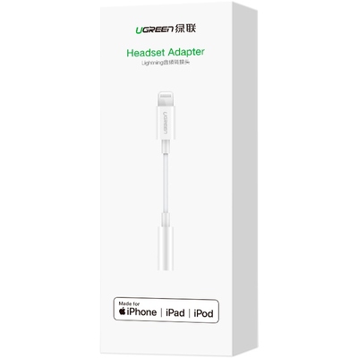 Перехідник Lightning to 3.5 mm 10cm Headphone Jack Adapter Model US212 UGREEN Білий
