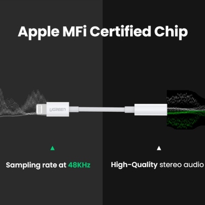 Перехідник Lightning to 3.5 mm 10cm Headphone Jack Adapter Model US212 UGREEN Білий