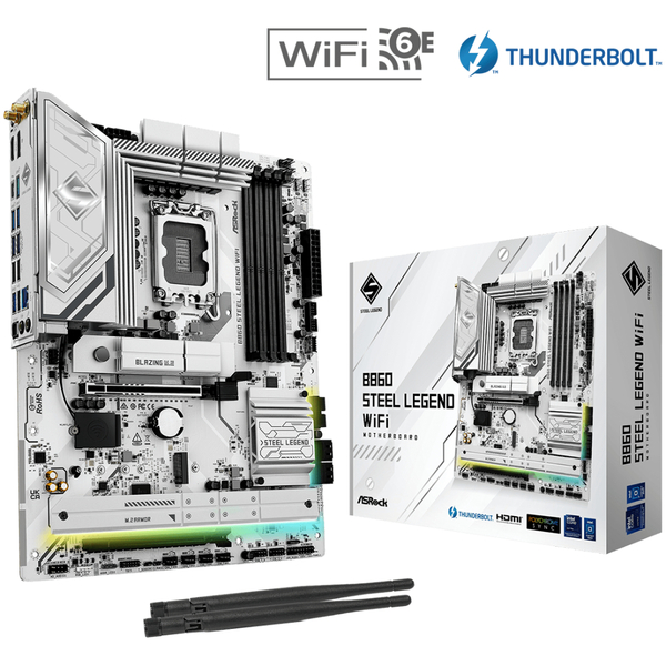 Материнська плата AsRock B860 Steel Legend WiFi (1851/B860, 4*DDR5, 2*PCIex16, HDMI/DP/TB4, 4xSATA, 4xM.2, 2.5Glan, 7.
