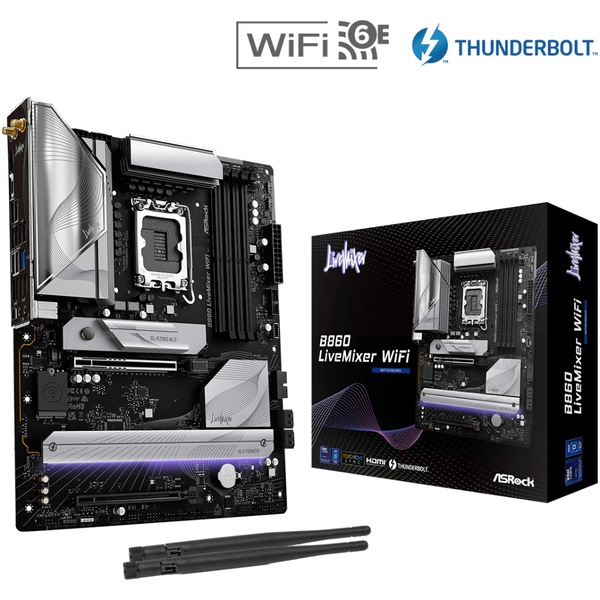 Материнська плата AsRock B860 LiveMixer WiFi (1851/B860, 4*DDR5, 2*PCIex16, HDMI/TB4, 4xSATA, 3xM.2, 2.5Glan, 7.1ch, A