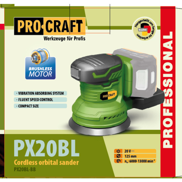 Аккумуляторная эксцентриковая шлифмашина Procraft PX20BL (без аккумулятора и зарядного устройства)