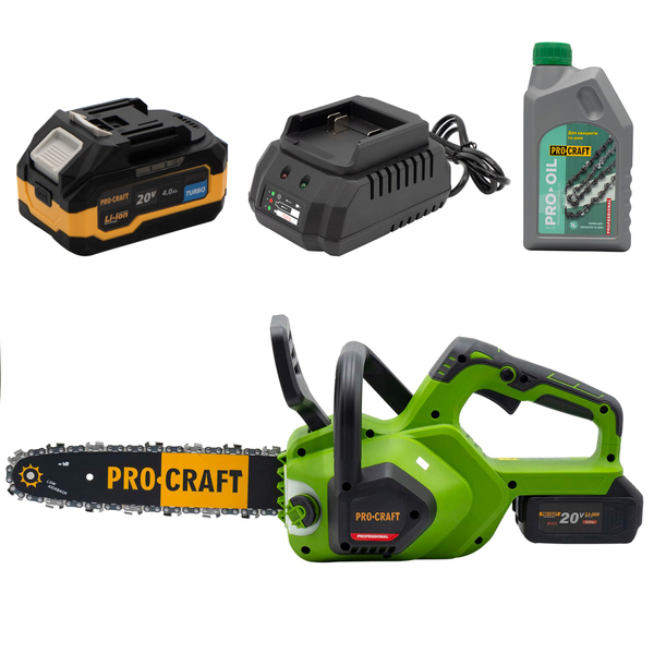 Акумуляторна ланцюгова пила Procraft PKA38 + 1 акб 4Аг Turbo + ЗП charger20/1
