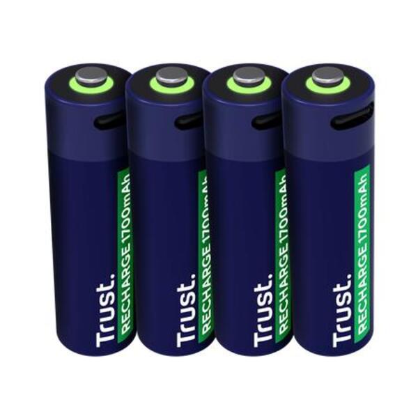 Аккумулятор Trust AA 1700 mAh, Type-C, 4 шт, Blue (25631)