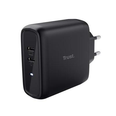 Зарядний пристрій мережевий Trust Maxo 65Вт, 2xUSB-C PD, чорний