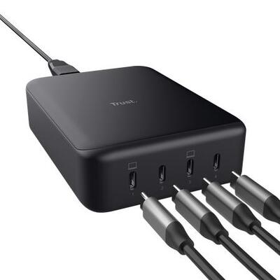 Зарядний пристрій мережевий Trust Maxo 240Вт,GaN, 4xUSB-C,PD, чорний