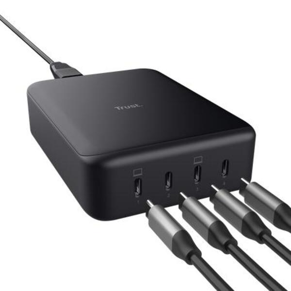 Зарядний пристрій мережевий Trust Maxo 240Вт,GaN, 4xUSB-C,PD, Black